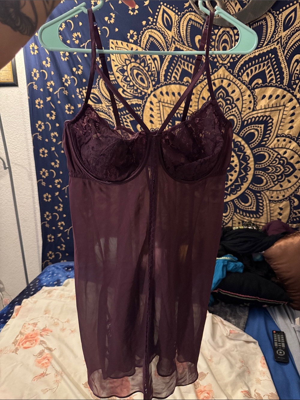 Cacique Plum Lace Sheer Chemise